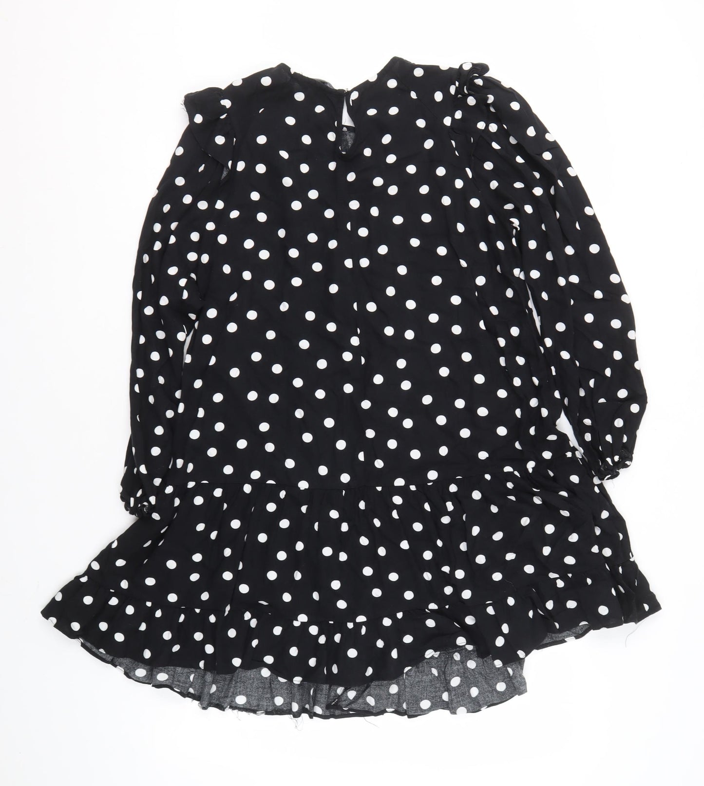 New Look Women's Black Polka Dot Ruffle A-Line Dress Size 12