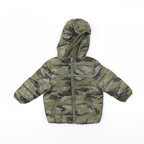 M&Co Unisex Baby Green Camouflage Puffer Jacket 12-18 Months Hooded Winter Coat