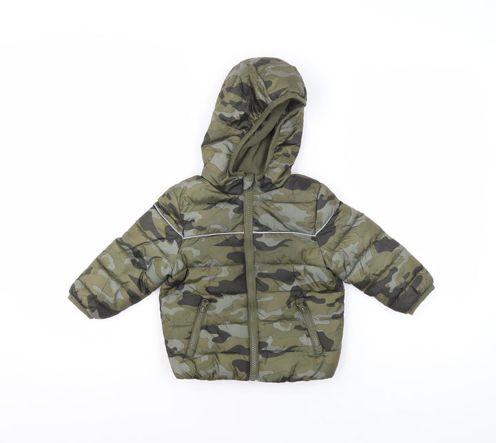 M&Co Unisex Baby Green Camouflage Puffer Jacket 12-18 Months Hooded Winter Coat