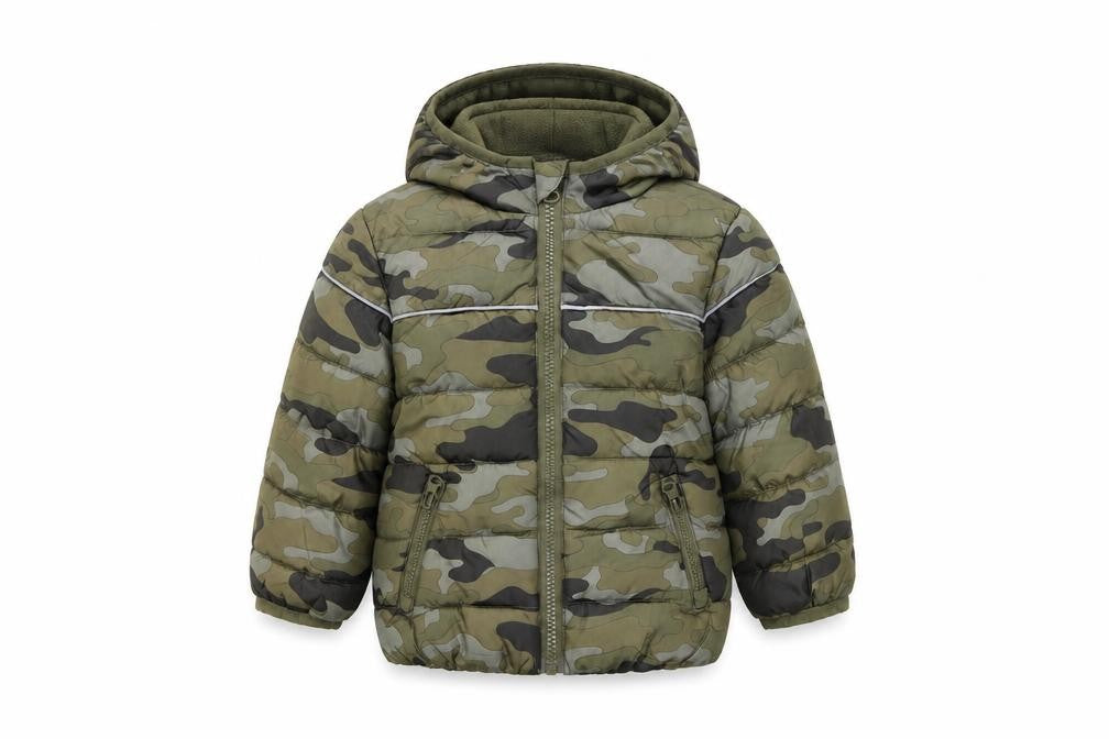 M&Co Unisex Baby Green Camouflage Puffer Jacket 12-18 Months Hooded Winter Coat