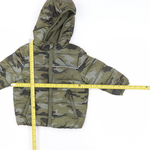 M&Co Unisex Baby Green Camouflage Puffer Jacket 12-18 Months Hooded Winter Coat