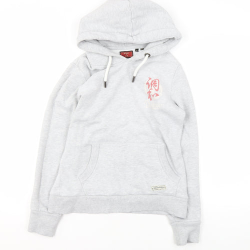 Superdry Women's Grey Embroidered Hoodie UK 12 Pullover Style