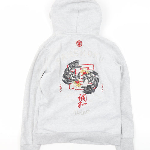 Superdry Women's Grey Embroidered Hoodie UK 12 Pullover Style