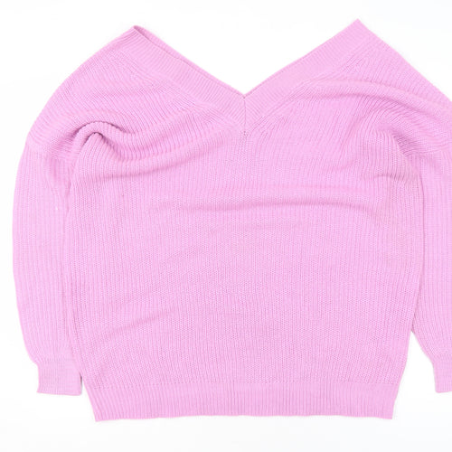 Yours Clothing Womens Pink V-Neck Acrylic Plus Size 18-20 Jumper