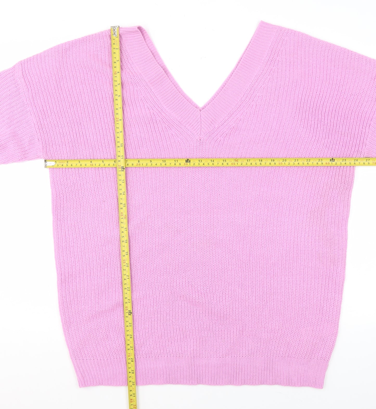 Yours Clothing Womens Pink V-Neck Acrylic Plus Size 18-20 Jumper