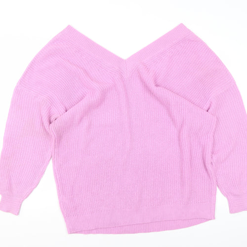 Yours Clothing Womens Pink V-Neck Acrylic Plus Size 18-20 Jumper