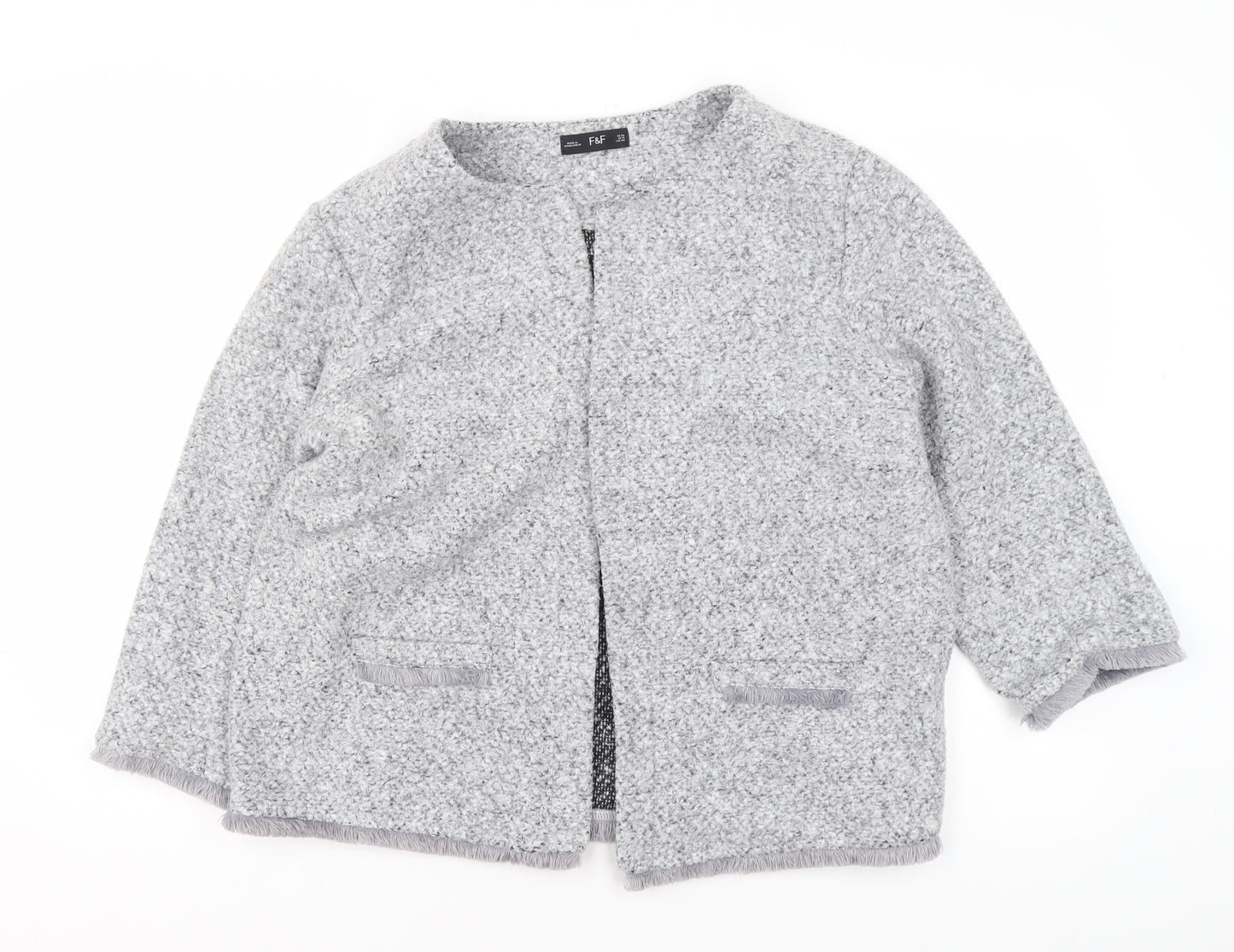F&F Women’s Grey Open Front Cardigan UK 20 Polyester Long Sleeve