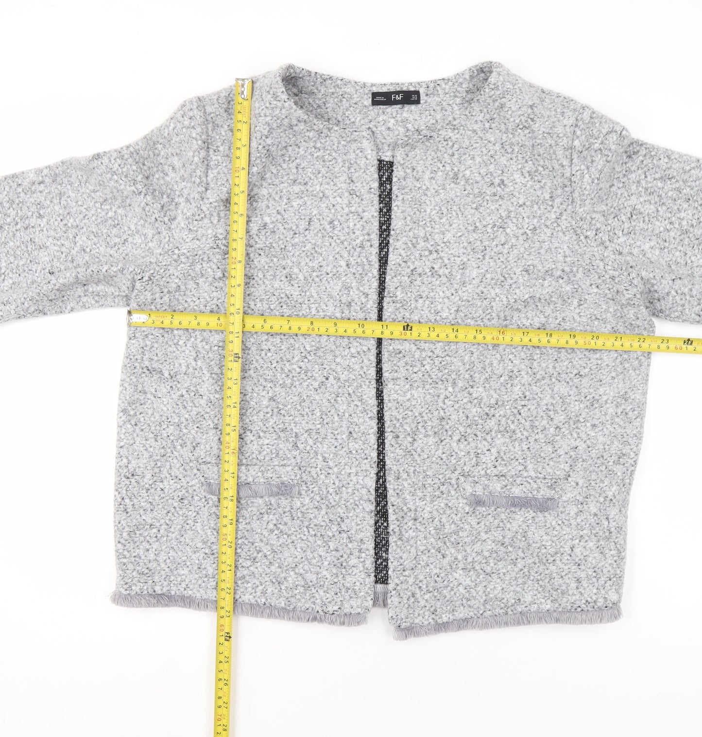 F&F Women’s Grey Open Front Cardigan UK 20 Polyester Long Sleeve