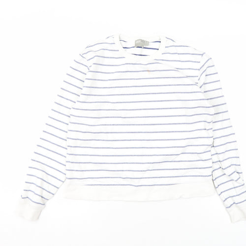 ASOS Women White Blue Striped Cotton Crew Neck Pullover Sweatshirt UK 10