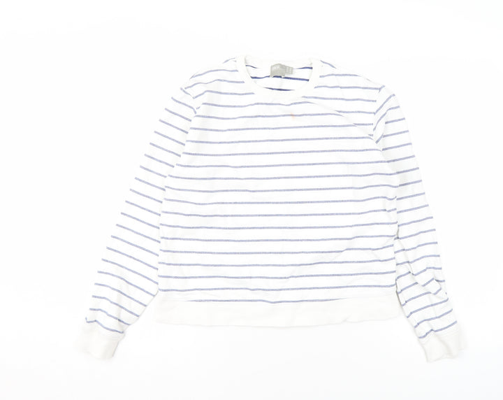 ASOS Women White Blue Striped Cotton Crew Neck Pullover Sweatshirt UK 10