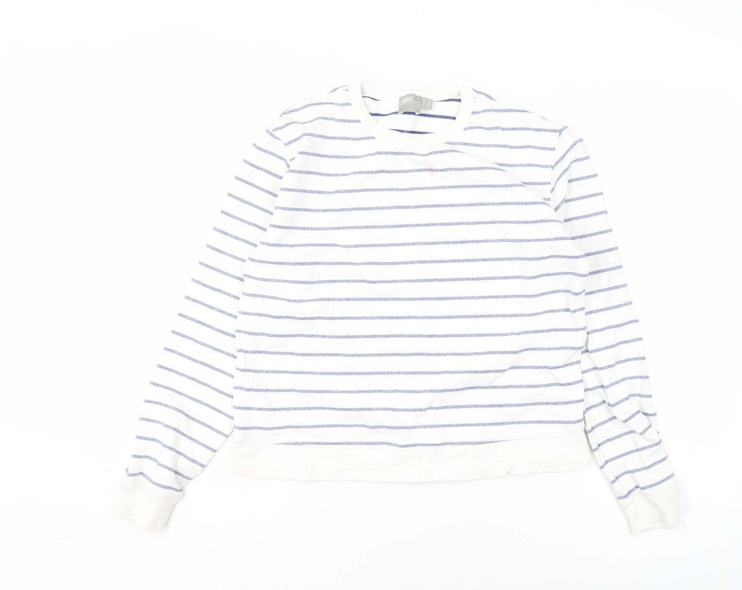 ASOS Women White Blue Striped Cotton Crew Neck Pullover Sweatshirt UK 10