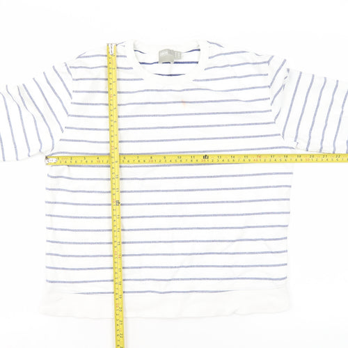 ASOS Women White Blue Striped Cotton Crew Neck Pullover Sweatshirt UK 10