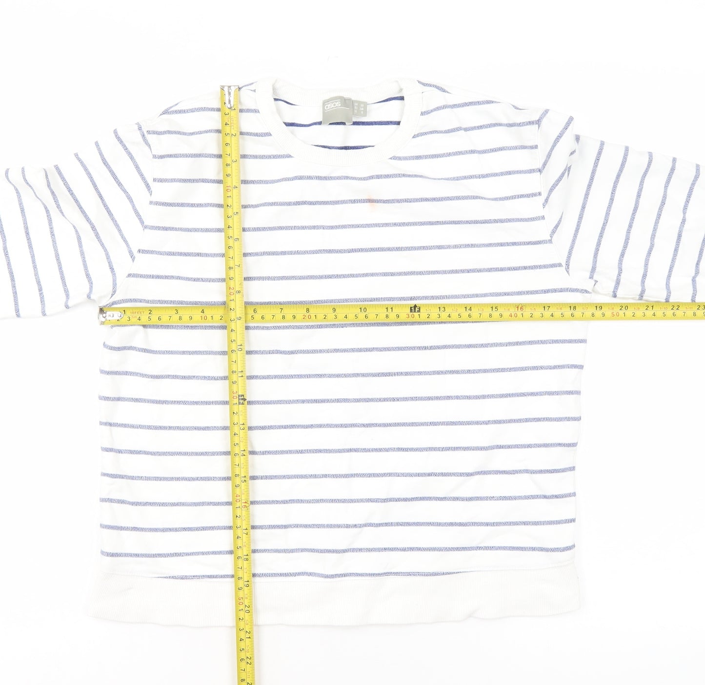 ASOS Women White Blue Striped Cotton Crew Neck Pullover Sweatshirt UK 10