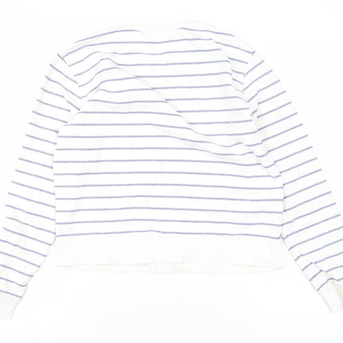 ASOS Women White Blue Striped Cotton Crew Neck Pullover Sweatshirt UK 10