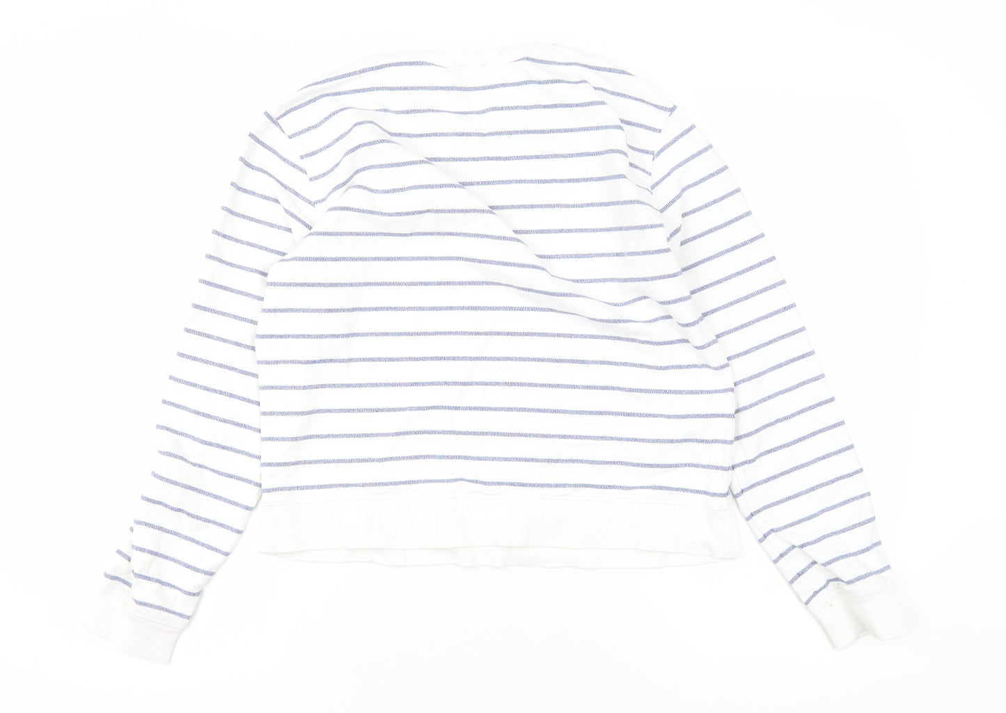 ASOS Women White Blue Striped Cotton Crew Neck Pullover Sweatshirt UK 10