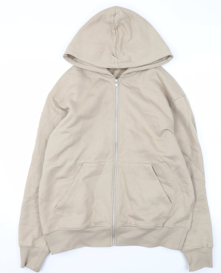ASOS DESIGN Men’s Beige Full Zip Hoodie Size M Cotton Jersey