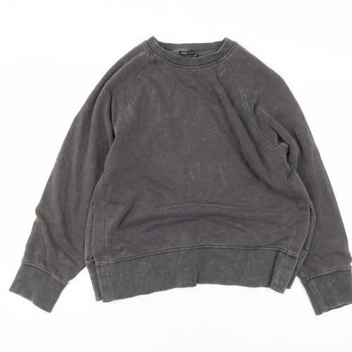 ZARA Women Grey Cotton Blend Pullover Sweatshirt Size S