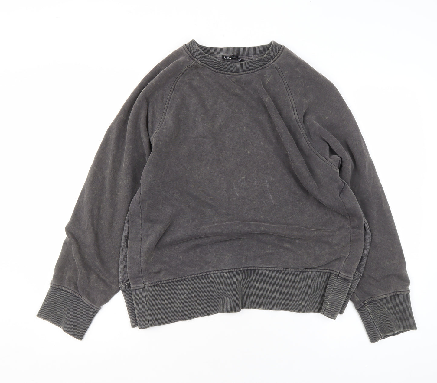 ZARA Women Grey Cotton Blend Pullover Sweatshirt Size S