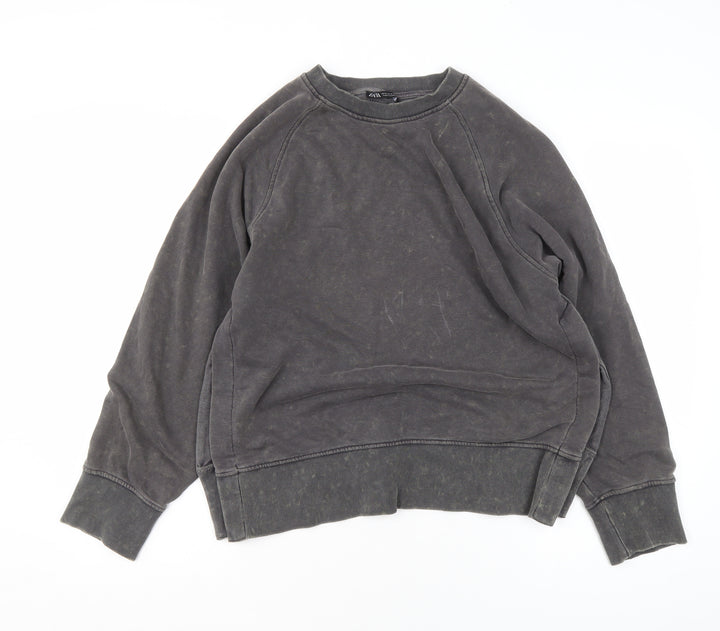 ZARA Women Grey Cotton Blend Pullover Sweatshirt Size S