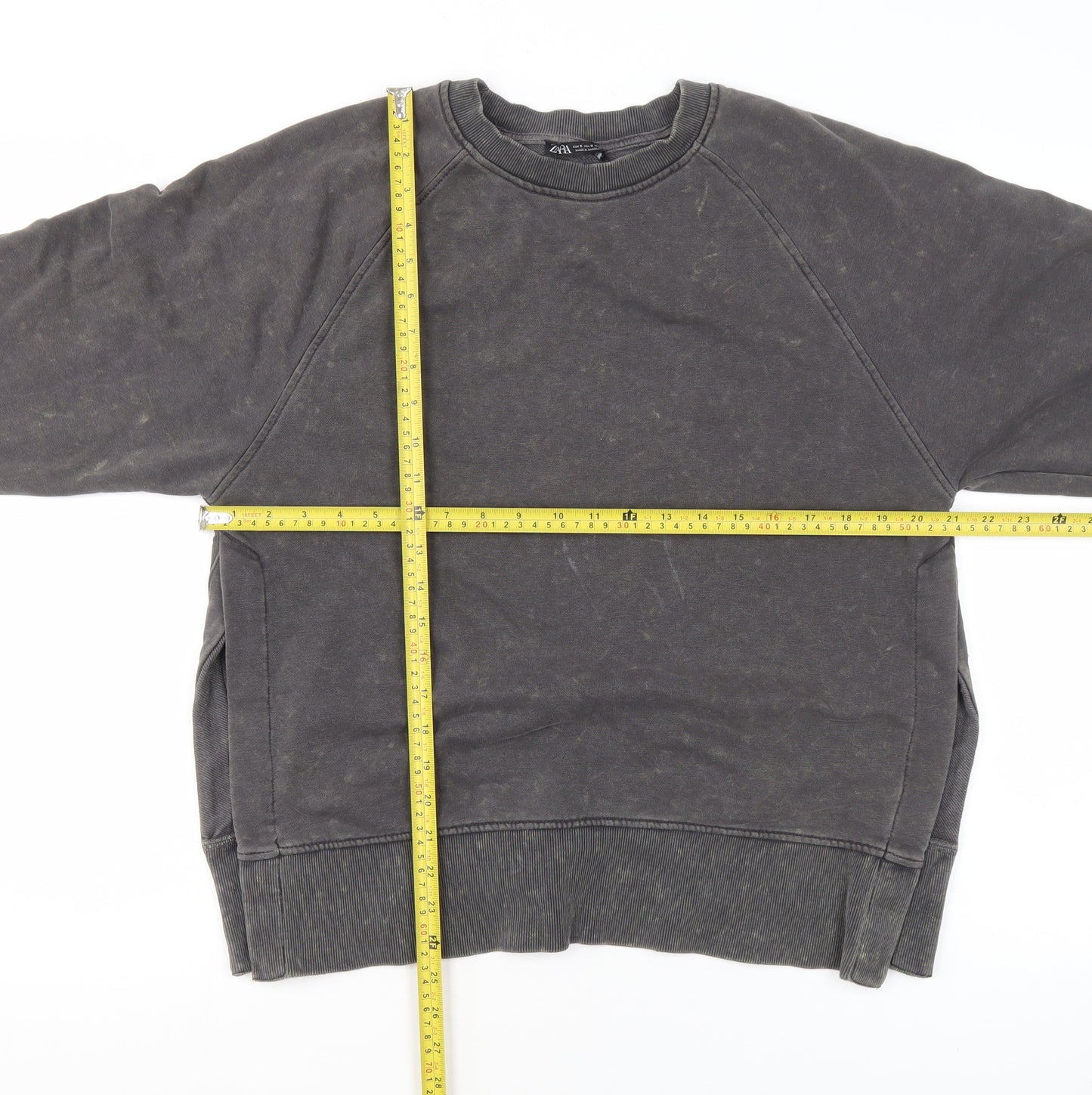 ZARA Women Grey Cotton Blend Pullover Sweatshirt Size S