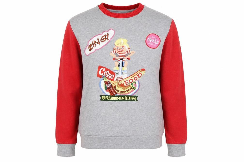 Front view of Coca-Cola by Kit Neale Women's Grey Red Pullover Sweatshirt Small