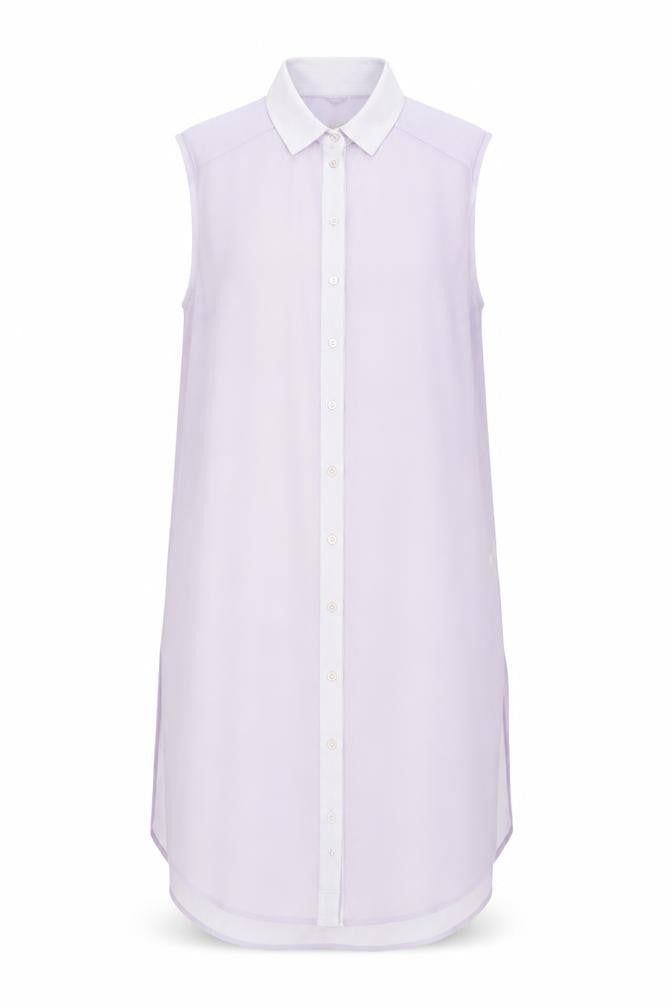 Front view of Marks & Spencer women’s lilac sleeveless collared chiffon blouse uk 10