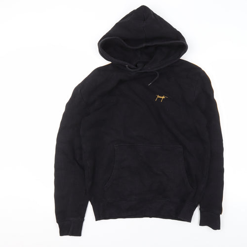 New Look Men's Black Small Pullover Hoodie with Yellow Stripes and Logo