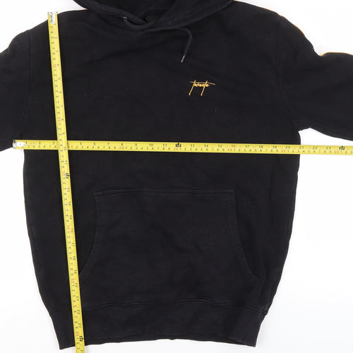 New Look Men's Black Small Pullover Hoodie with Yellow Stripes and Logo