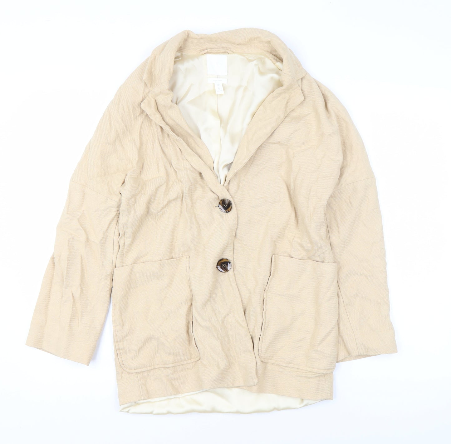 H&M Women Beige Linen Blend Single-Breasted Blazer XS Classic Fit