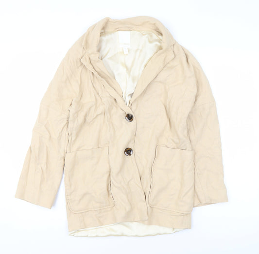H&M Women Beige Linen Blend Single-Breasted Blazer XS Classic Fit