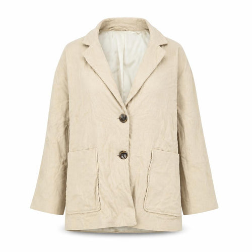 H&M Women Beige Linen Blend Single-Breasted Blazer XS Classic Fit