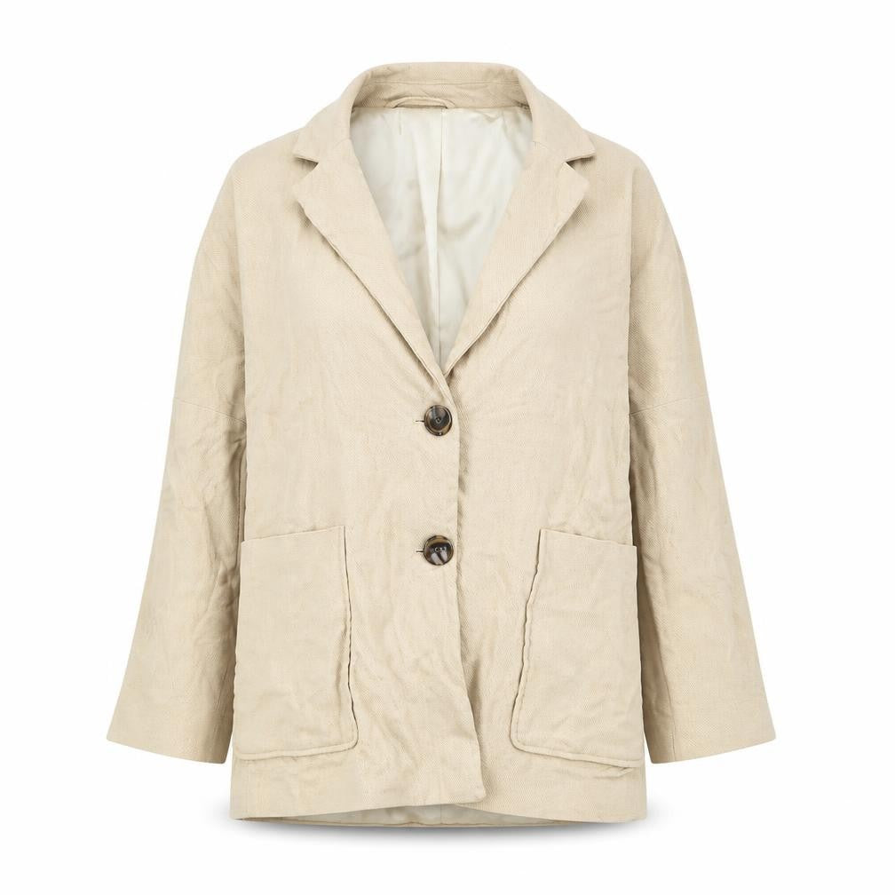 H&M Women Beige Linen Blend Single-Breasted Blazer XS Classic Fit