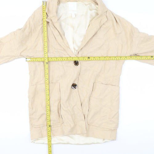 H&M Women Beige Linen Blend Single-Breasted Blazer XS Classic Fit