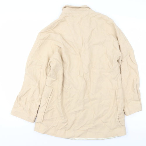 H&M Women Beige Linen Blend Single-Breasted Blazer XS Classic Fit