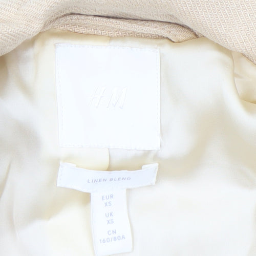 H&M Women Beige Linen Blend Single-Breasted Blazer XS Classic Fit