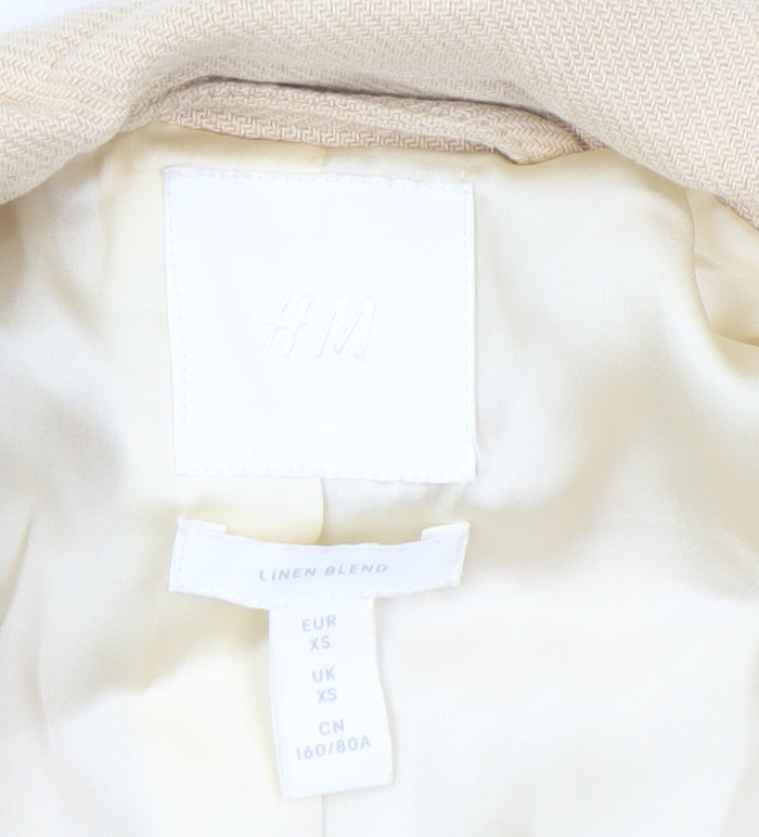 H&M Women Beige Linen Blend Single-Breasted Blazer XS Classic Fit