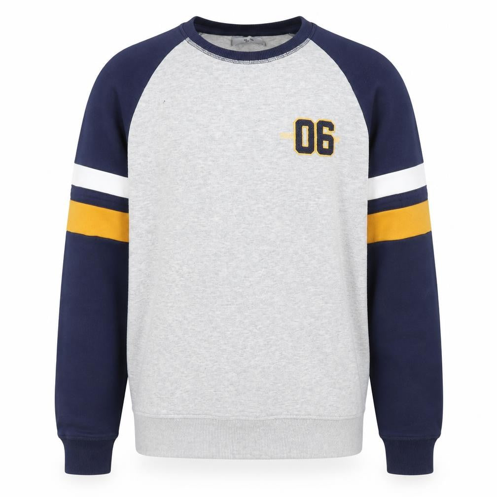 Front view of Tu Men's Grey & Navy Crew Neck Sports Sweatshirt L