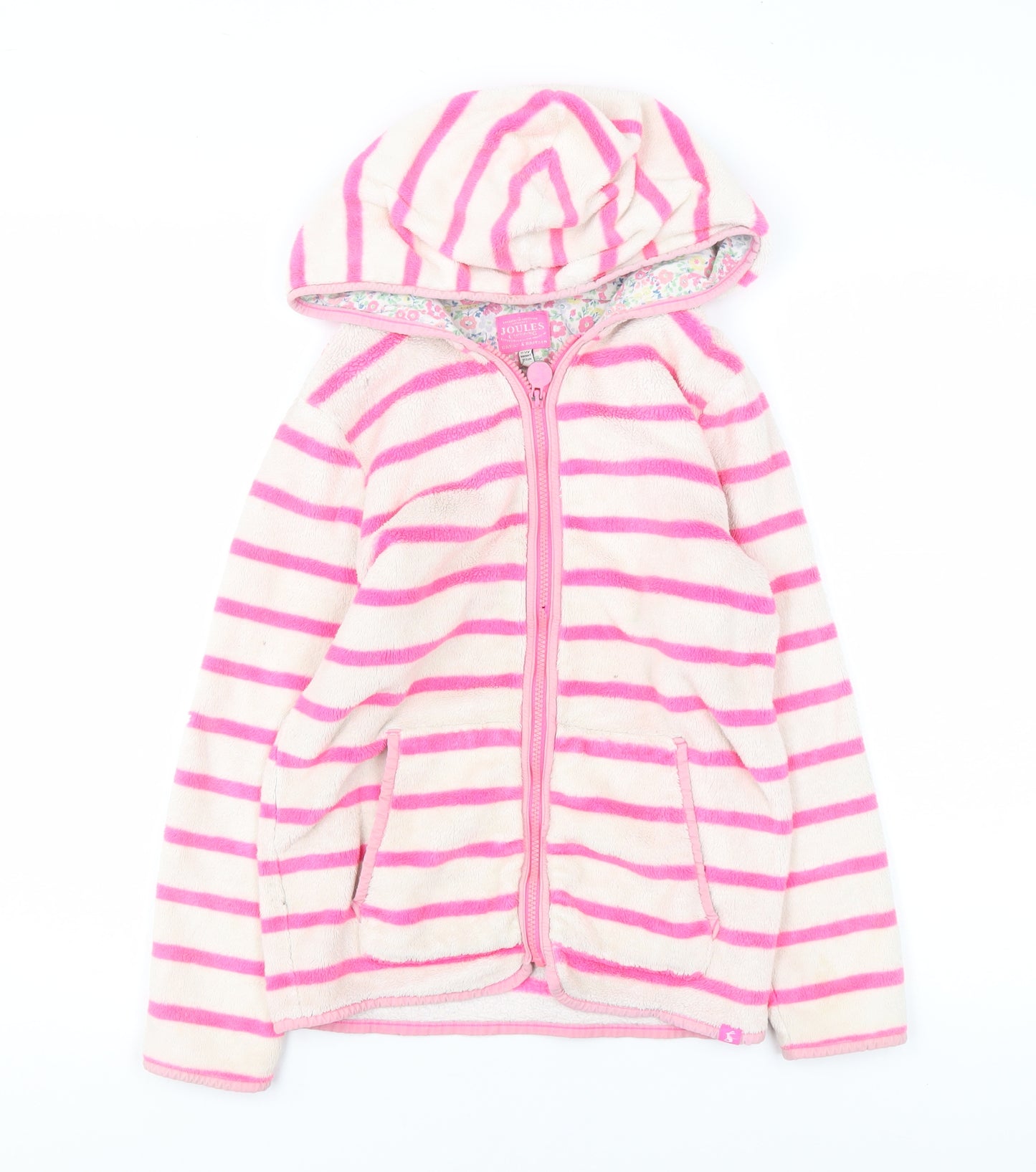 Joules Girls Pink Striped Full Zip Fleece Hoodie 11-12 Years