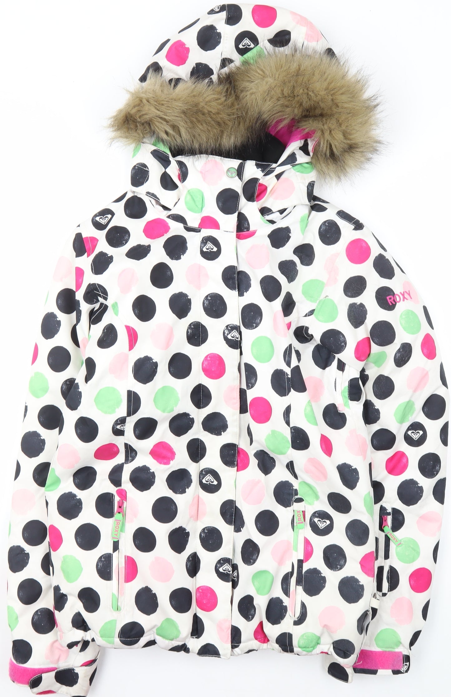 Roxy Girls Multicoloured Polka Dot Ski Jacket Age 14 Hooded Winter Coat
