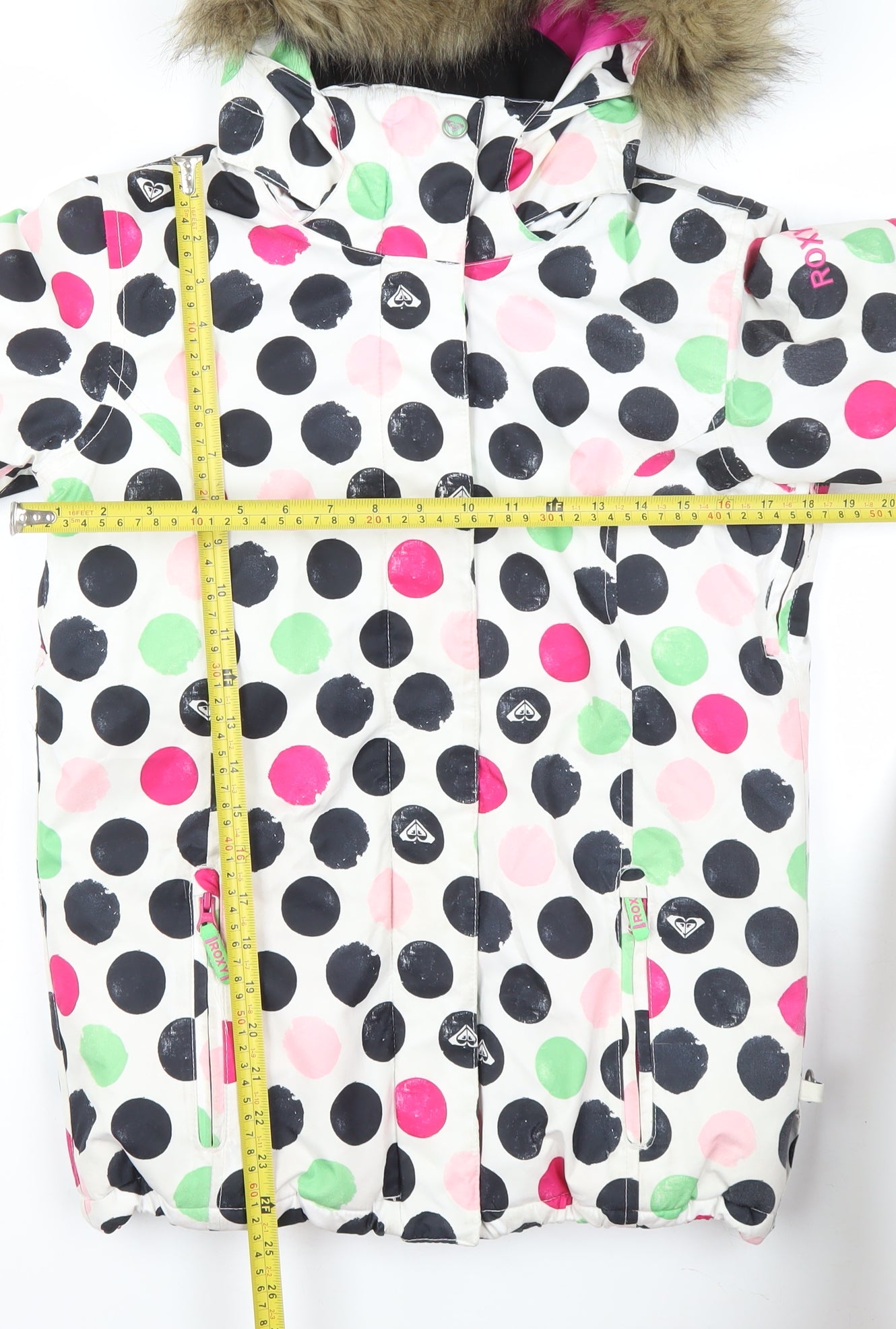 Roxy Girls Multicoloured Polka Dot Ski Jacket Age 14 Hooded Winter Coat