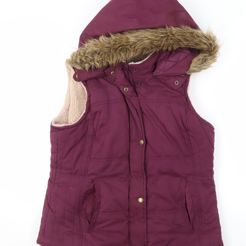 Marks and Spencer Women's Purple Hooded Faux Fur Trim Bodywarmer Size 14
