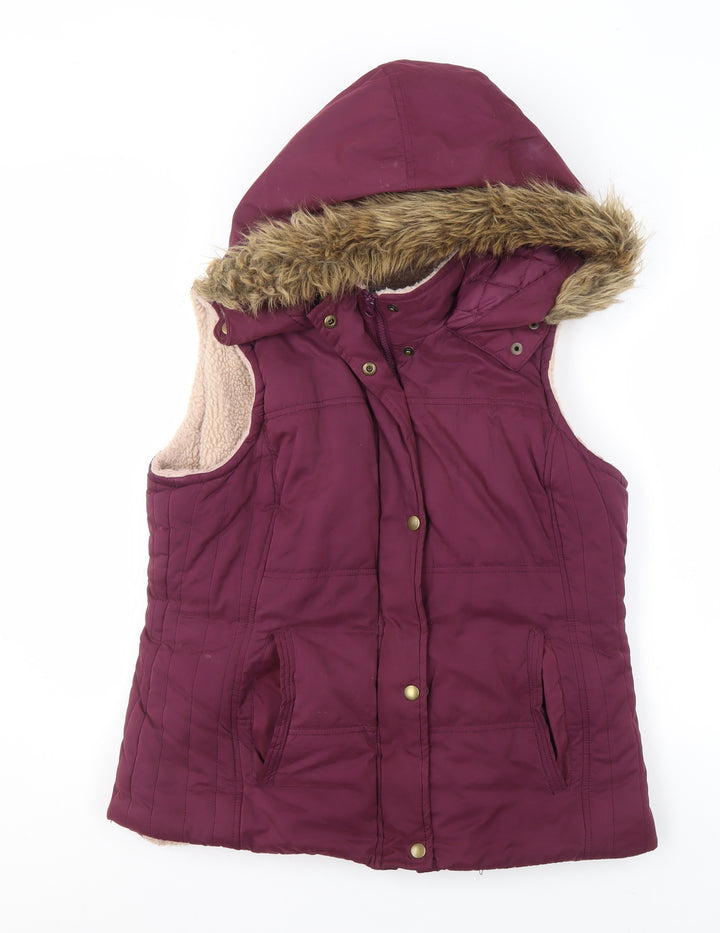 Marks and Spencer Women's Purple Hooded Faux Fur Trim Bodywarmer Size 14