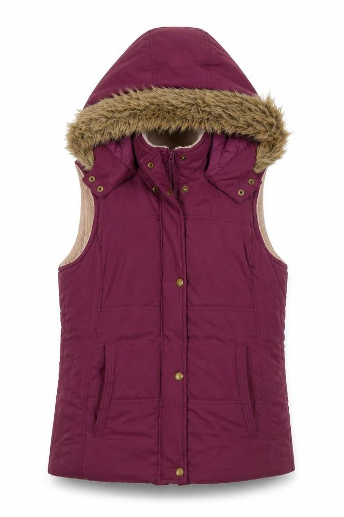 Marks and Spencer Women's Purple Hooded Faux Fur Trim Bodywarmer Size 14