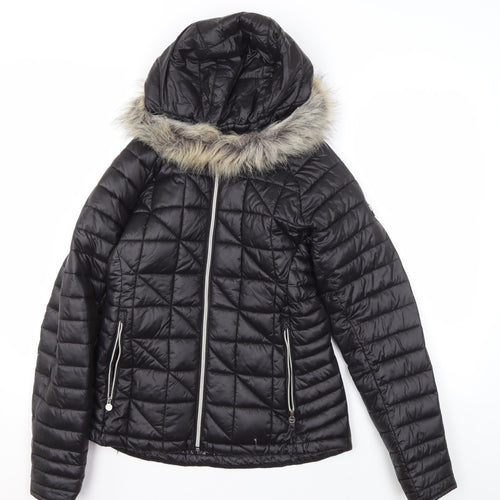 Dare 2b Womens Black Puffer Jacket Size 10 Hooded Faux Fur Trim