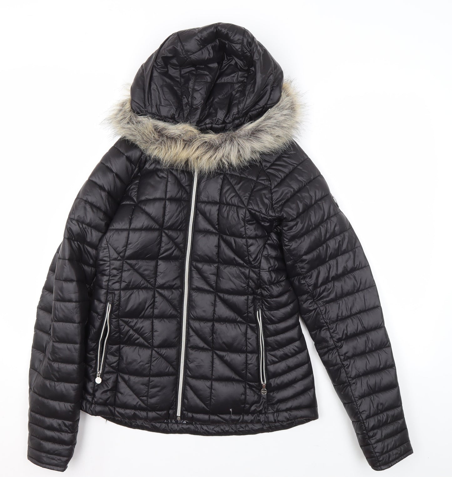 Dare 2b Womens Black Puffer Jacket Size 10 Hooded Faux Fur Trim