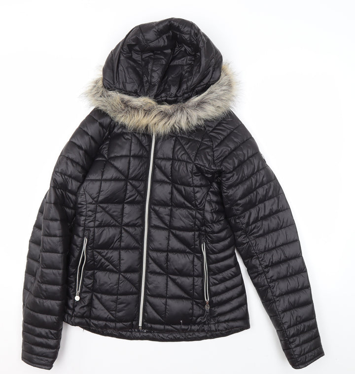 Dare 2b Womens Black Puffer Jacket Size 10 Hooded Faux Fur Trim