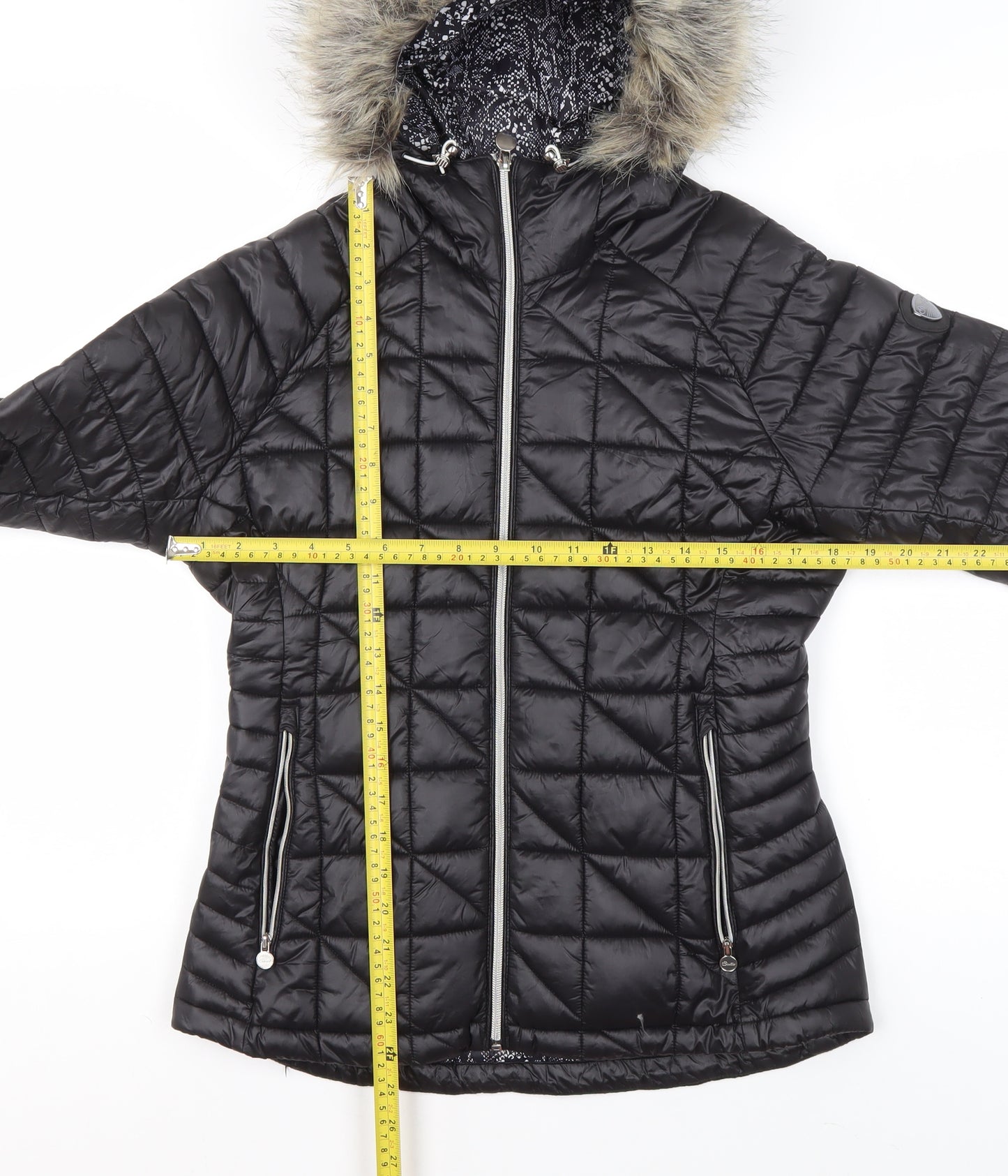 Dare 2b Womens Black Puffer Jacket Size 10 Hooded Faux Fur Trim