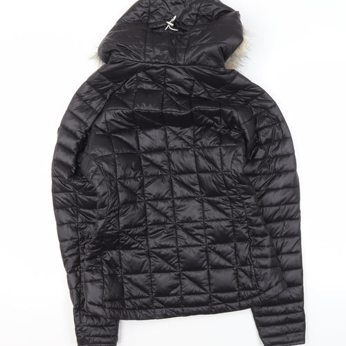 Dare 2b Womens Black Puffer Jacket Size 10 Hooded Faux Fur Trim