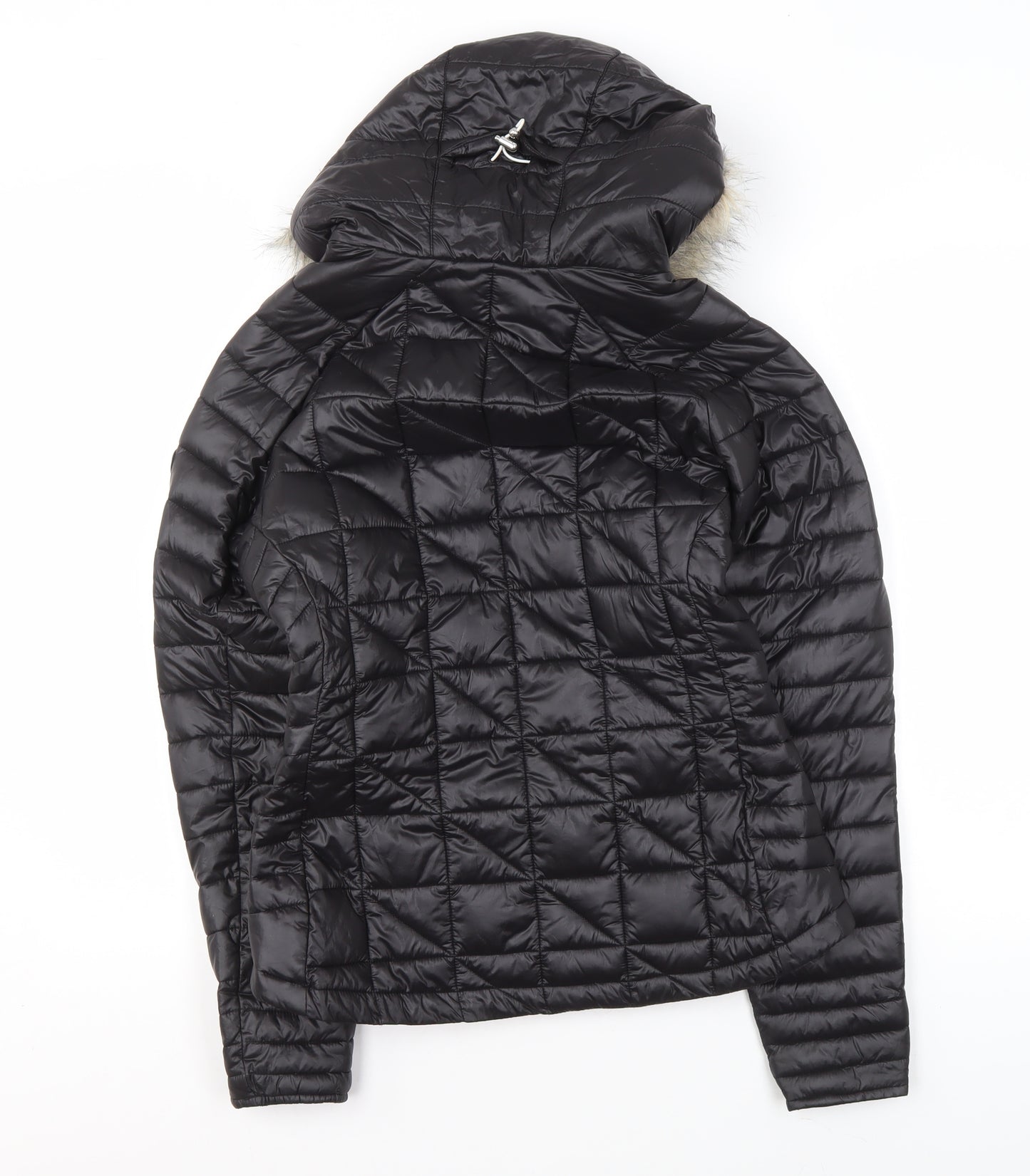 Dare 2b Womens Black Puffer Jacket Size 10 Hooded Faux Fur Trim