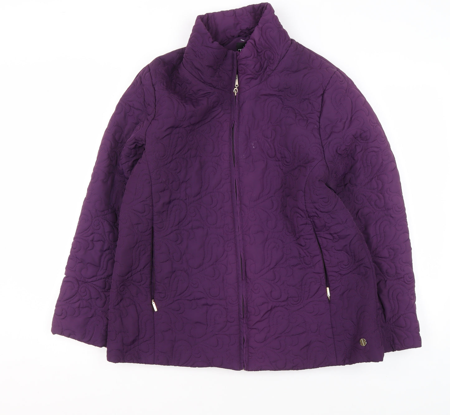 TIGI Womens Purple Quilted Full Zip Jacket Size 14 Regular